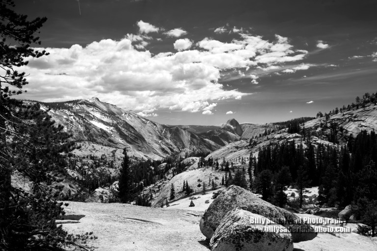 Looking West over the upper end of Tenaya Canyon and the Eastern edge of Yosemite Valley. From here you can see Clouds Rest on the left and also the east side of Half Dome.